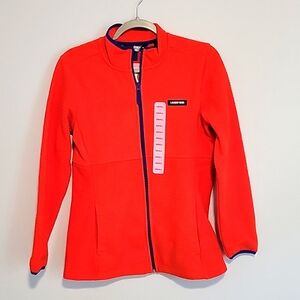 Lands' End Women's Fleece Jacket Red/Blue Trim Small NWT